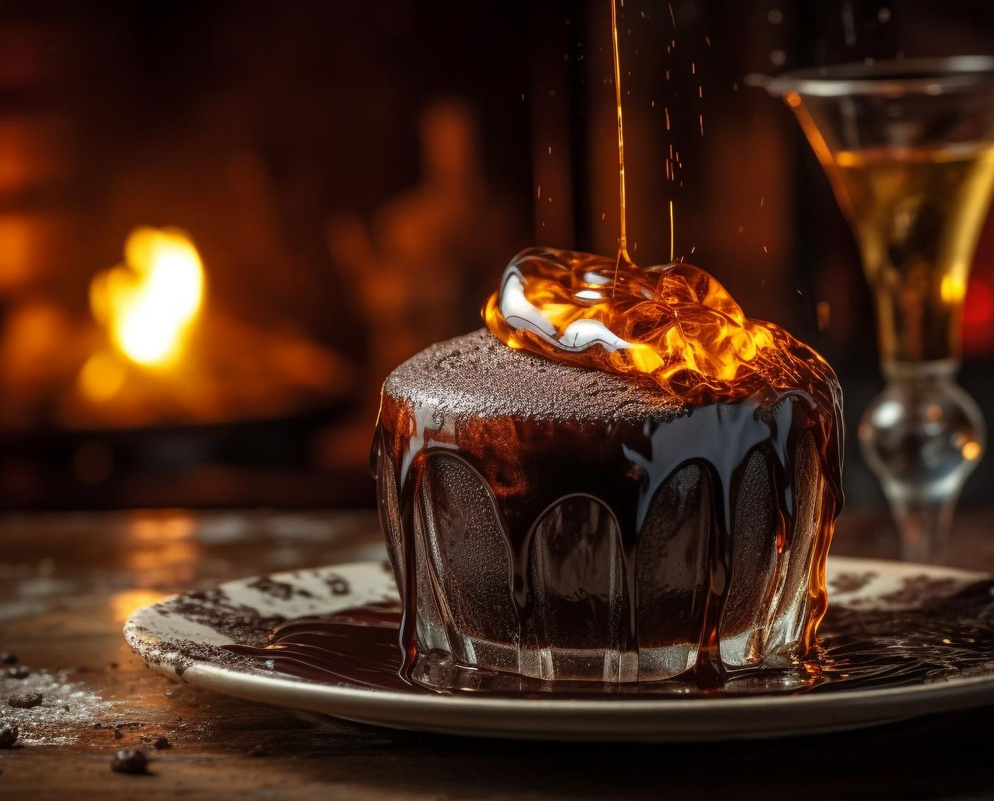 melting-chocolate-cake-rustic-wooden-table-generated-by-ai